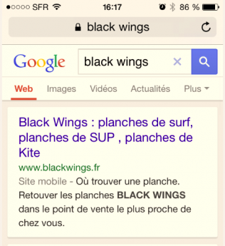 Recherche via mobile sur site responsive www.blackwings.fr 
